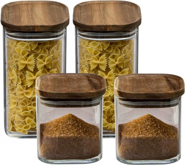 Secret de Gourmet - Vorratsdosen/Vorratsgläser Glas/Holz 4er-Set