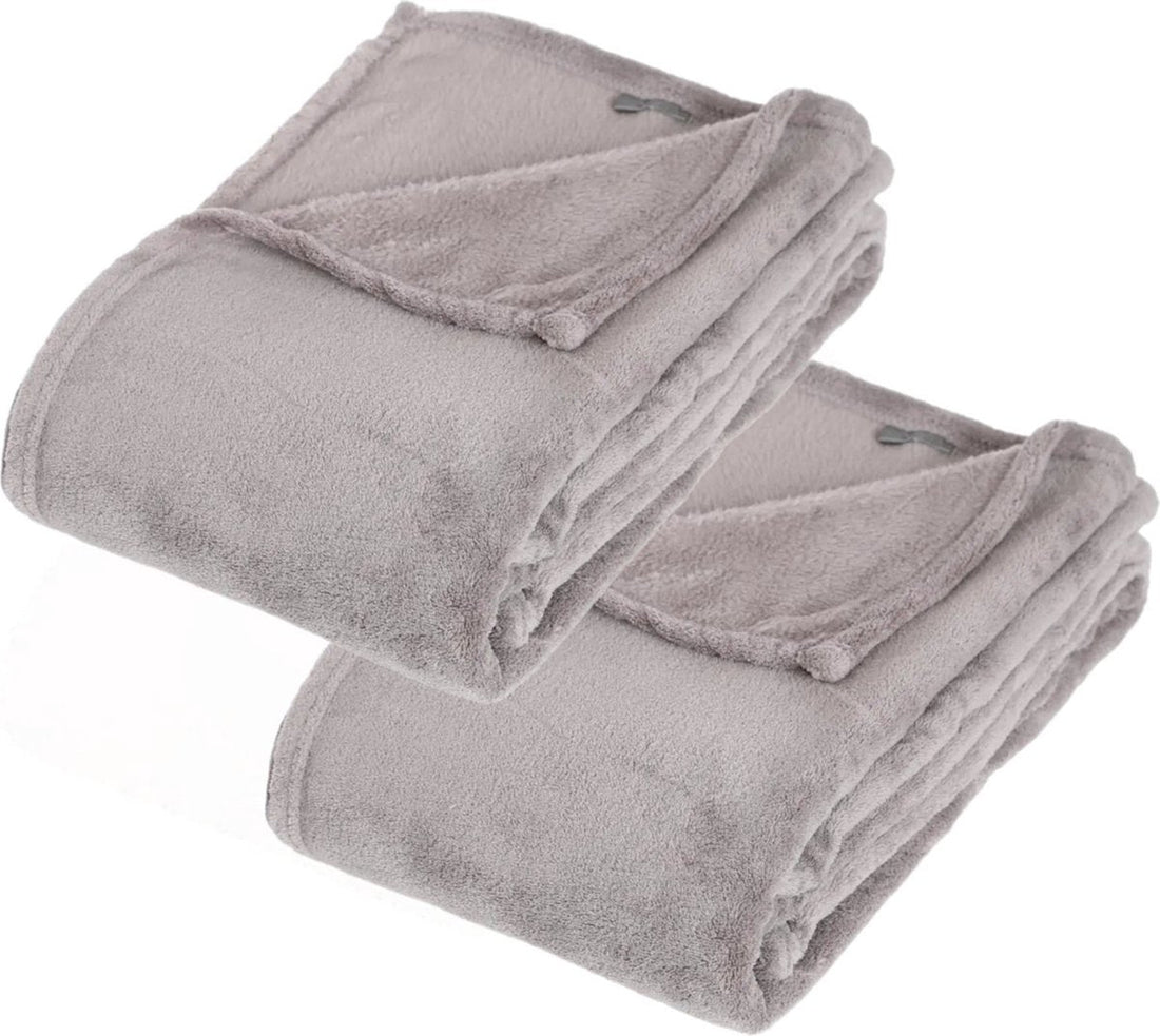 Atmosphera fleece deken harig, 2 stuks – lichtgrijze plaid, 130 x 180 cm