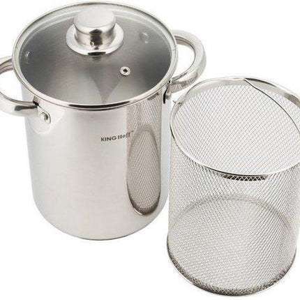 Kinghoff Aspergepan Geschikt voor Inductie, gas, Hallogeen, Elektrisch - RVS, 3 Laags Bodem - 16cm 4,3 Liter - Pastapan met Glazen Deksel