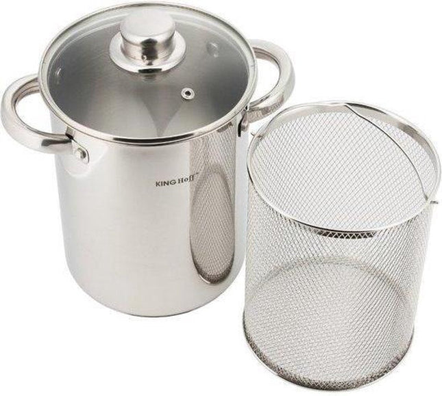 Kinghoff Aspergepan Geschikt voor Inductie, gas, Hallogeen, Elektrisch - RVS, 3 Laags Bodem - 16cm 4,3 Liter - Pastapan met Glazen Deksel