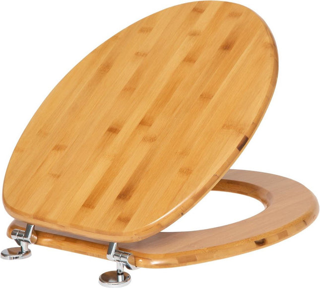 Bamboe wc bril met Zink scharnieren - Toiletbril Hout met Deksel - MDF - Bamboe effect - Bruin