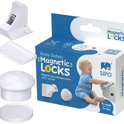 SIPO Magnetische Schranksicherung – Unsichtbare Schloss-Set 4-teilig – Mit Magnetschlüssel – SBS-M4 – Schubladensicherung – Kindersicherung –