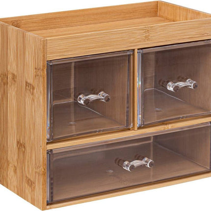 5Five Schmuck-/Make-up-Organizer – 3 Schubladen – 24 x 20 cm – rechteckig – Bambus/Kunststoff – Aufbewahrung