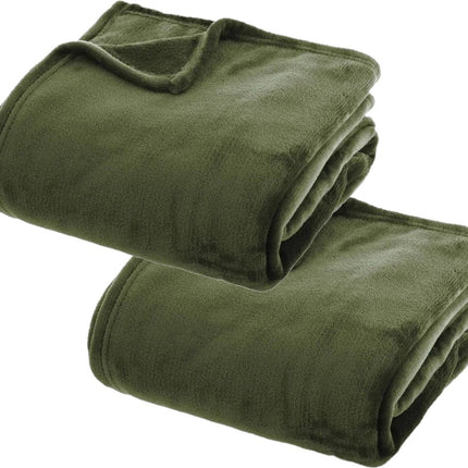 Atmosphera Plaid deken - 2x - olijfgroen - polyester - 130 x 180 cm - Bankdeken - Fleece plaid