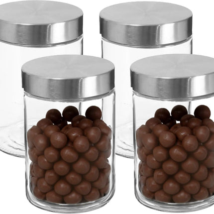 Secret de Gourmet Vorratsdose/Vorratsglas - 4x - 1,2L - Glas - Edelstahldeckel - 750 ml - mit luftdichtem Deckel