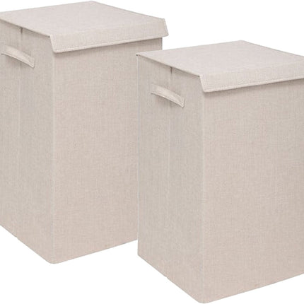 5Five Eureka Sortier-Wäschekorb – 2x – 74 Liter – Beige – 37 x 37 x 60 cm – MDF/Polyestergewebe – mit Verschlussklappe