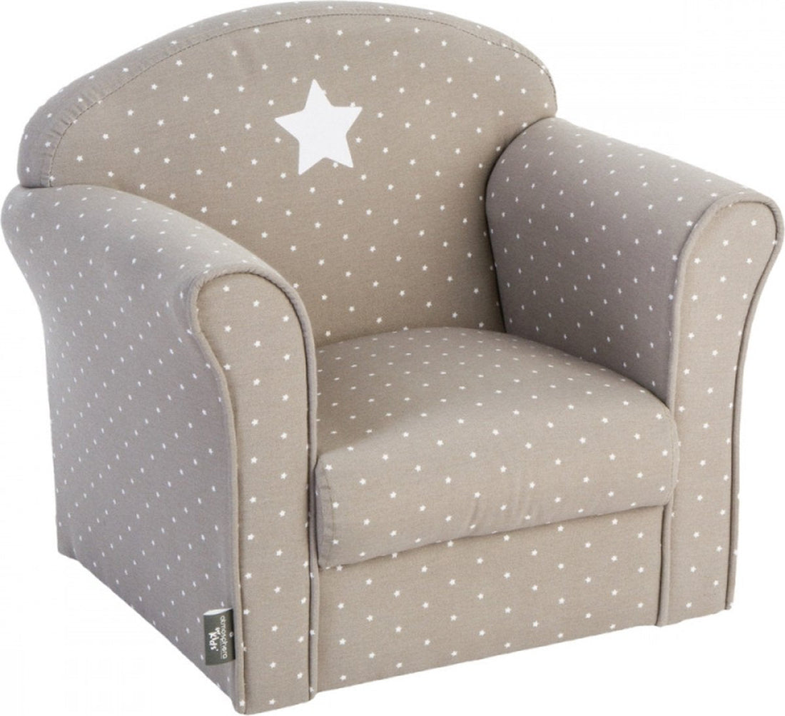 Klassieke kinderfauteuil taupe – stoeltje met armleuningen, 50 x 39 x 44 cm