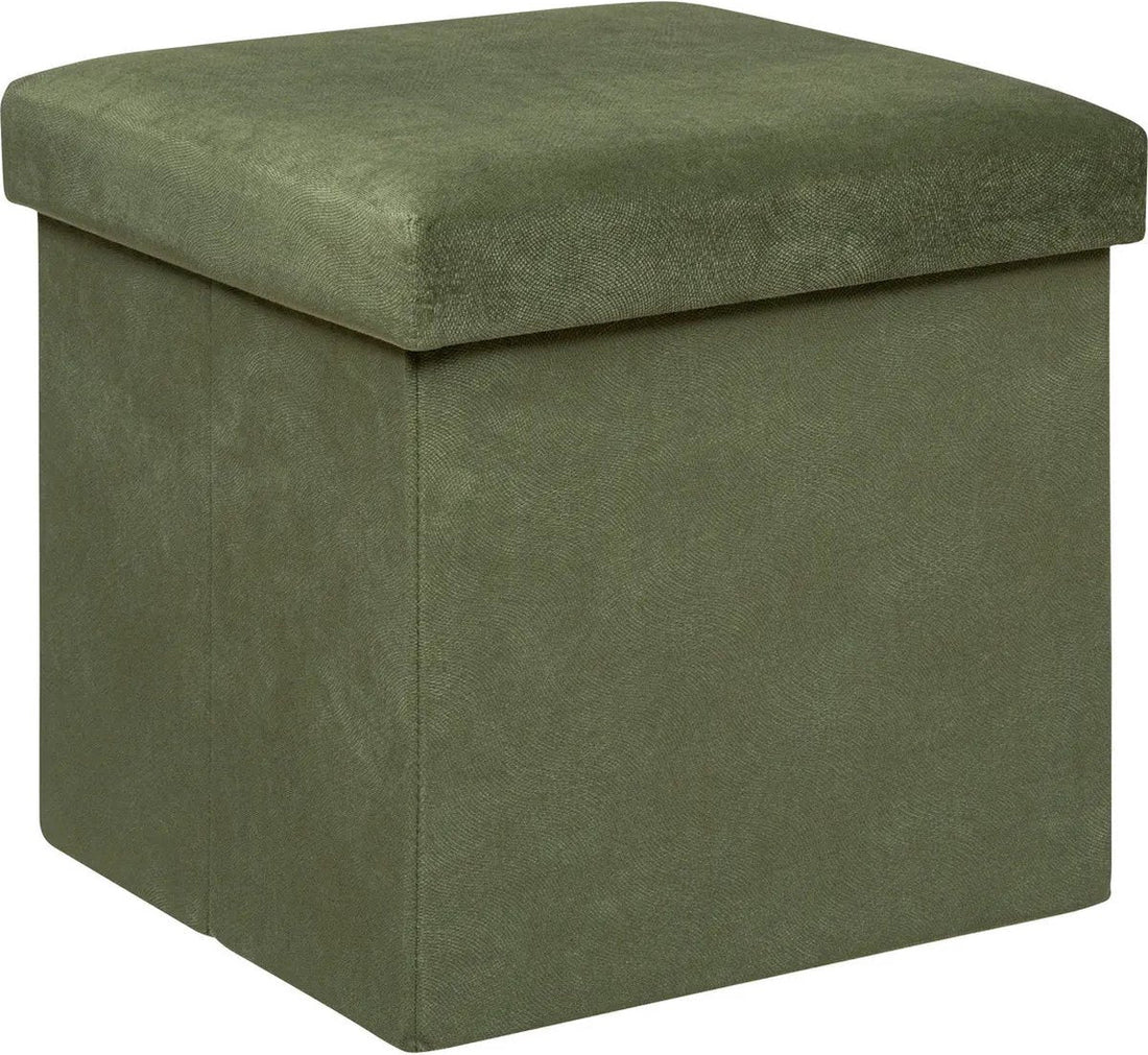 Atmosphera Pouf / Hocker Amber - Faltbare Sitz-Aufbewahrungsbox - Samt Tannengrün - D38 x H38 cm - MDF / Polyester