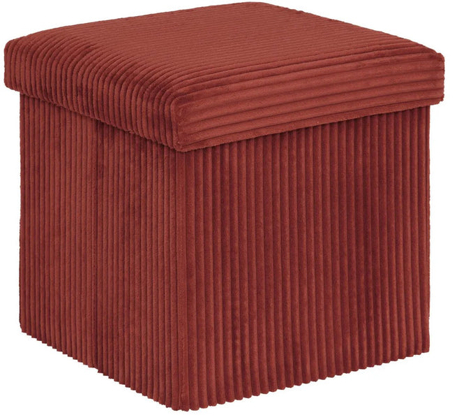 Hocker / Pouf Essestial Ribcord - faltbar - dunkelrot - MDF/Polyester - 38 x 38 cm - mit Stauraum - zusätzliche Sitzgelegenheiten