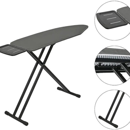 KINGHOFF KH-1940 Bügelbrett – Premium 122×38 cm – 7-fach höhenverstellbar – Extra breite Platte & Bügeleisenablage – Graphit