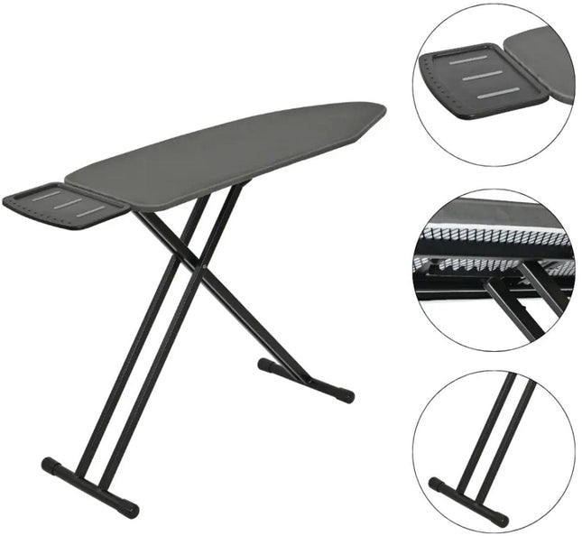 KINGHOFF KH-1940 Bügelbrett – Premium 122×38 cm – 7-fach höhenverstellbar – Extra breite Platte & Bügeleisenablage – Graphit
