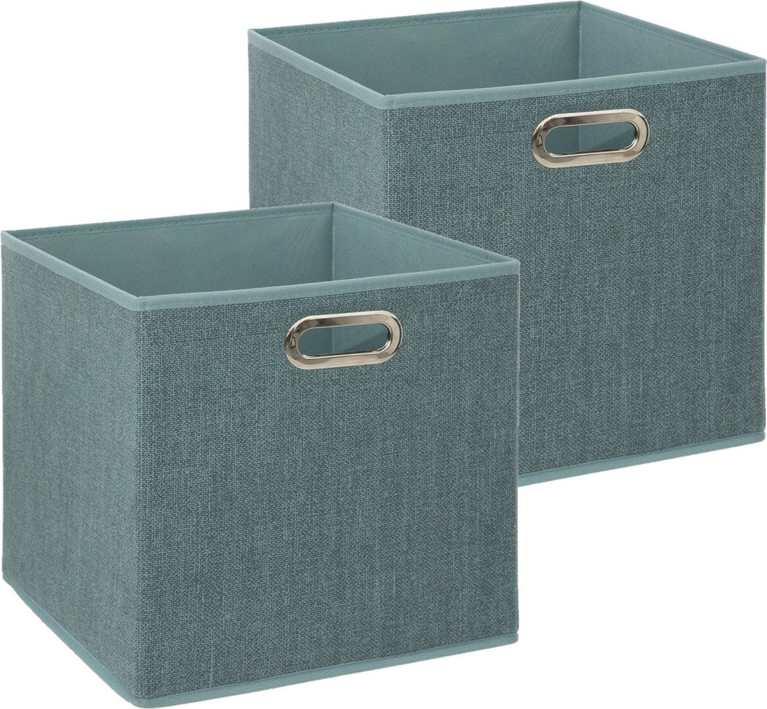5Five Storage Basket - 2x - 29 liters - ice blue - linen - 31 x 31 x 31 cm