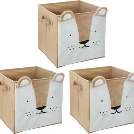 Atmosphera Aufbewahrungskorb/Schrankkorb Löwe - 3x - für Kinder - Karton/Kunststoff - braun - 30 x 30 cm