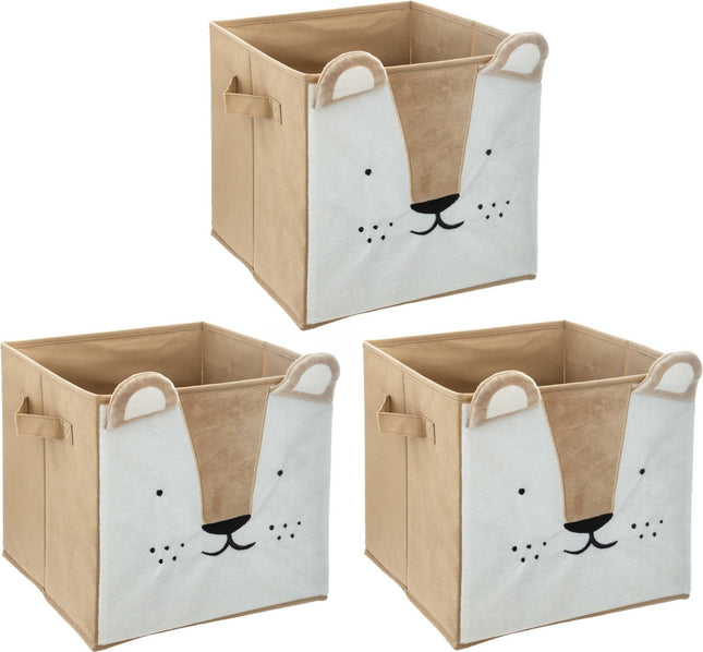 Atmosphera Aufbewahrungskorb/Schrankkorb Löwe - 3x - für Kinder - Karton/Kunststoff - braun - 30 x 30 cm