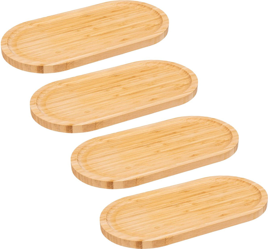 5Five Planche de service pour amuse-bouches / finger food - 4x - 30 x 15 cm - bois de bambou - planche apéritive - planche à tapas