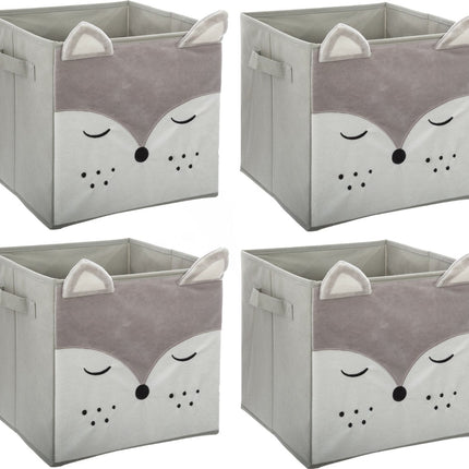 Atmosphera Opbergmand/kastmand vos - 4x - voor kinderen - karton/kunststof - grijs - 30 x 30 cm