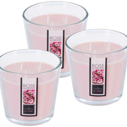Atmosphera Candles Geurkaars - 3x - in glas - rozen bloemen aroma - 40 branduren - 13 x 12 cm - woondecoratie - geurkaarsen