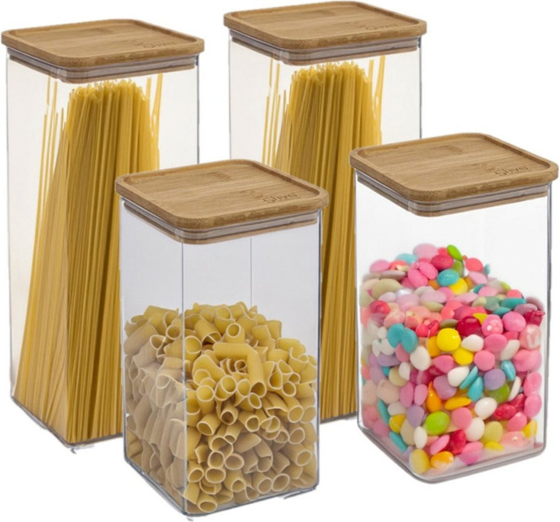 5Five - Lot de 4 boîtes de conservation alimentaires/cuisine - Plastique/Bambou