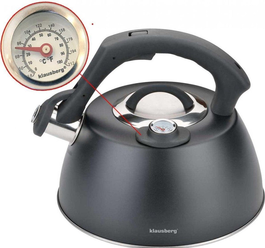 Klausberg KB-7371 grijze fluitketel – RVS, 3 liter, ook voor inductie