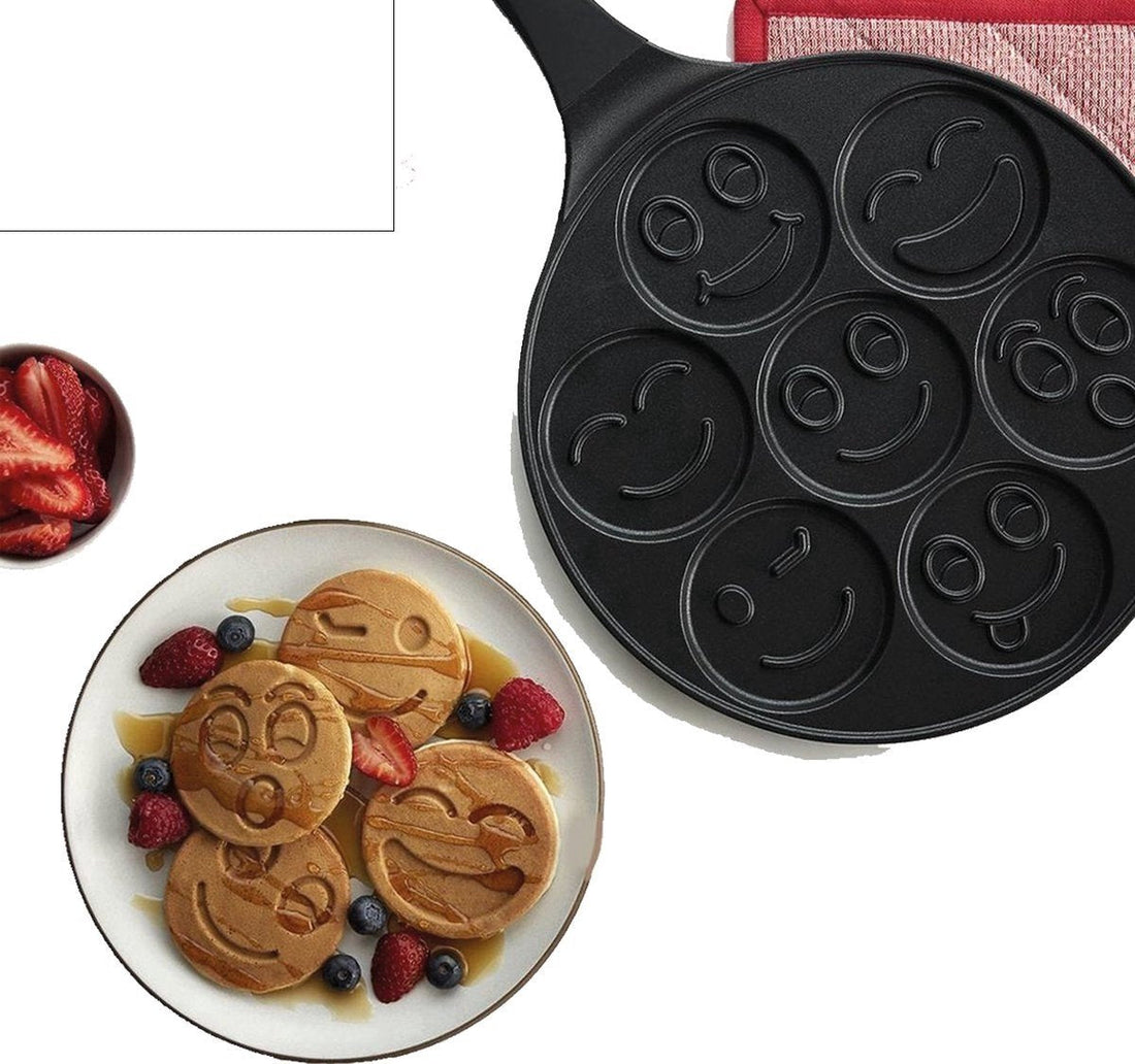 Qoock pannenkoekenpan met emoji-vormen – 26 cm, ook voor inductie