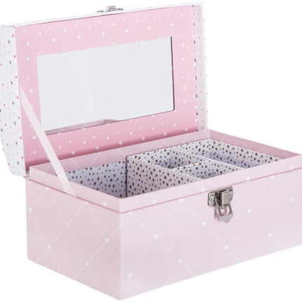 Atmosphera Sieradenkistje Pink Romance - 20 x10 x 12 cm - roze - Juwelenkistje met deksel en spiegel - Meisjes/meiden