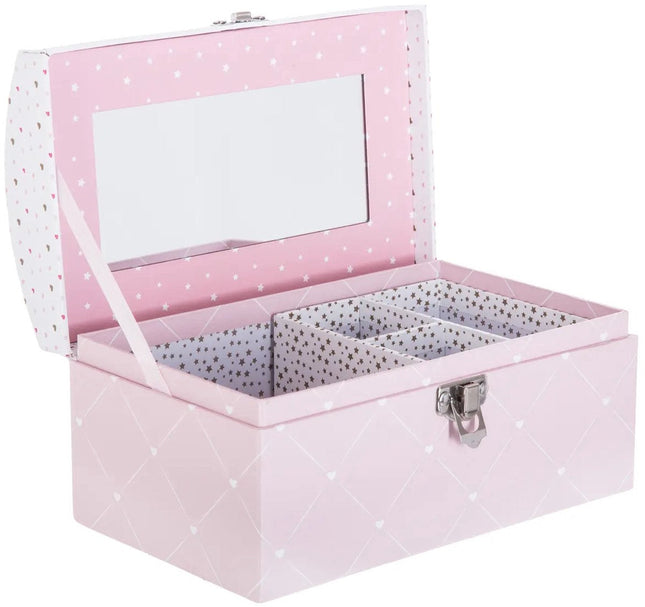 Atmosphera Sieradenkistje Pink Romance - 20 x10 x 12 cm - roze - Juwelenkistje met deksel en spiegel - Meisjes/meiden