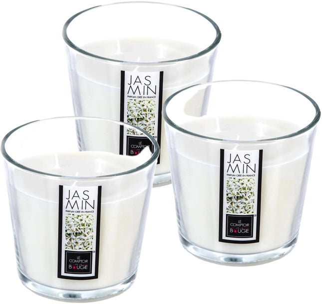 Atmosphera Candles Duftkerze - 3er-Set - im Glas - Jasminaroma - 40 Brennstunden - 13 x 12 cm - Wohndeko - Duftkerzen