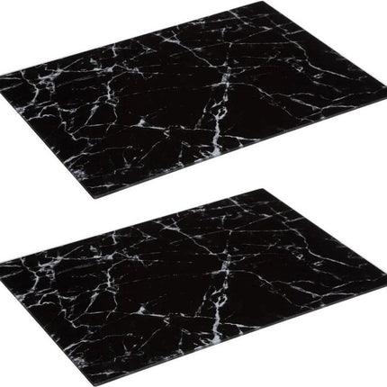 2x Stuks snijplank rechthoek zwart met marmer print 40 x 30 cm van glas - Serveerplank - Broodplank