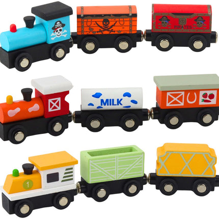Houten Trein Speelgoed Magnetisch - 3 Locomotieven + 6 Wagens met Opbergdoos - Compatibel met Houten Spoor