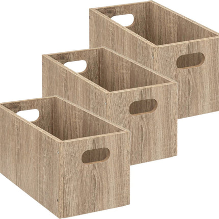 5five Aufbewahrungskorb/Schrankkorb aus Holz - 3er-Set - Hellbraun - 7 Liter - 31 x 15 x 15 cm - Aufbewahrungsboxen - Fächerschrankkörbe