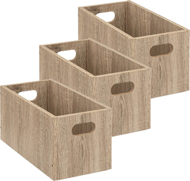 5five Aufbewahrungskorb/Schrankkorb aus Holz - 3er-Set - Hellbraun - 7 Liter - 31 x 15 x 15 cm - Aufbewahrungsboxen - Fächerschrankkörbe