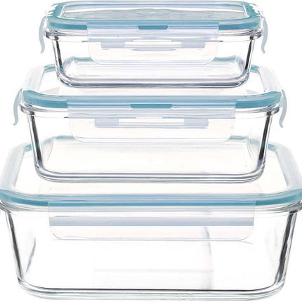 Vershousbakjes set 3 stuks glas vierkant met clip deksels - Magnetron - Diepvriesdoos - Ovenbestendig