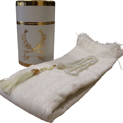 Cilinder Box Geschenkset Goud met Gebedskleed en Tasbeeh