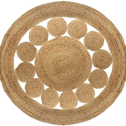 Jute Teppich rund 80cm | Kleiner runder Teppich mit Muster | Kleiner Teppich