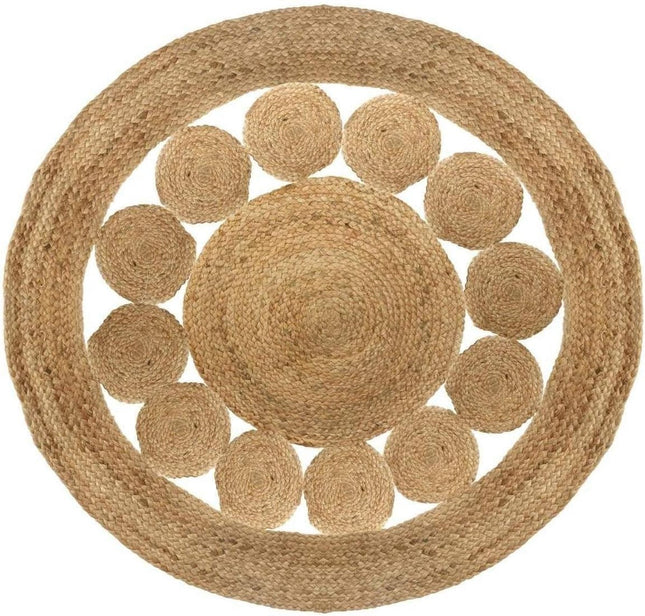 Jute Teppich rund 80cm | Kleiner runder Teppich mit Muster | Kleiner Teppich
