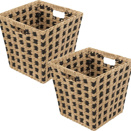 Geflochtener Korb aus Rattan – 4x – quadratisch – beige/schwarz – 31x31x31 cm – Schrank-/Badezimmerkörbe