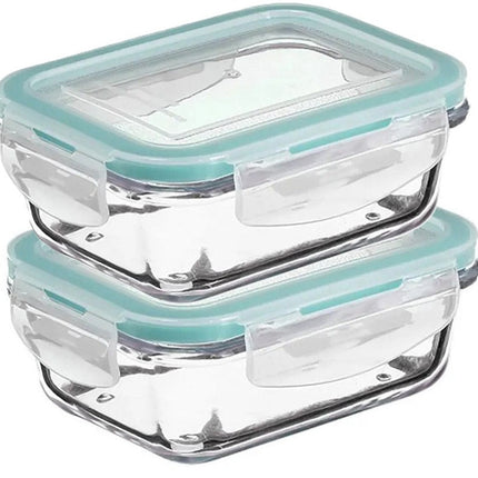 5Five Vershoudbakje met deksel - 2x - glas - luchtdicht - met clips - 14 x 10 x 5 cm - 330 ml