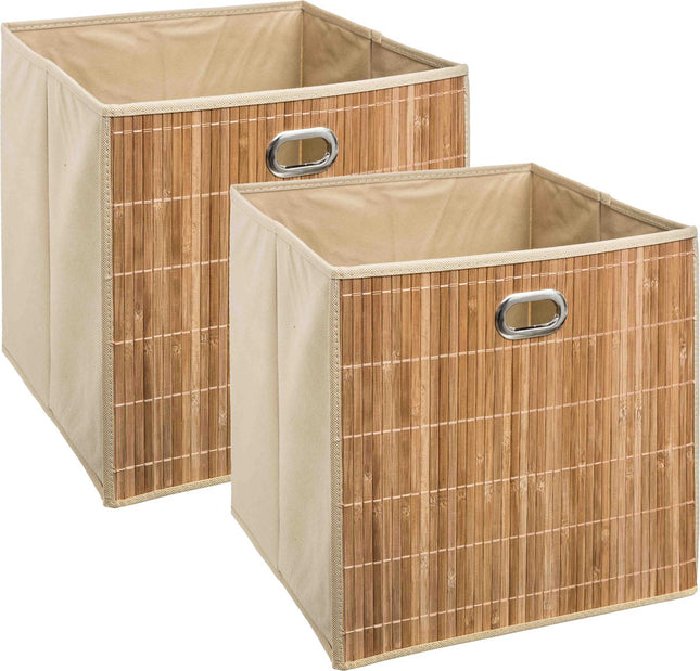 5Five Aufbewahrungskorb/Schrankkorb - 2x - beige - Leinen/Bambus - 31 x 31 x 31 cm - 29 Liter - Fächerkorb