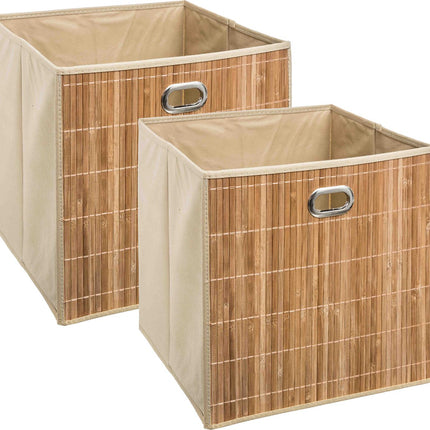 5Five Aufbewahrungskorb/Schrankkorb - 4x - beige - Leinen/Bambus - 31 x 31 x 31 cm - 29 Liter - Würfelregalkörbe