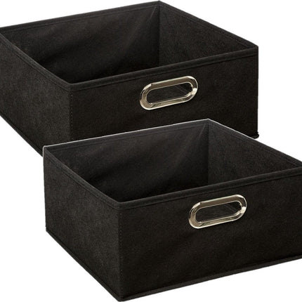 5Five Opbergmand/kastmand - Set van 2x stuks - zwart - linnen - 14 liter - 31 x 31 x 15 cm - Opbergbox - Vakkenkast manden