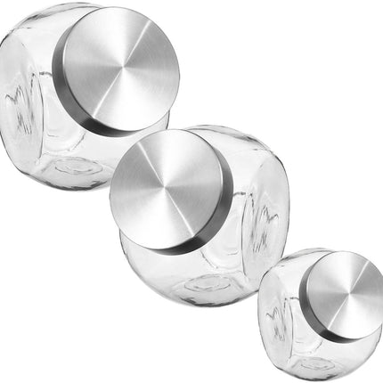 Secret de Gourmet Set van 3x snoeppotten - voorraadpotten - glas - 650 ml - 1500 ml - 2100 ml - Luchtdichte sluiting