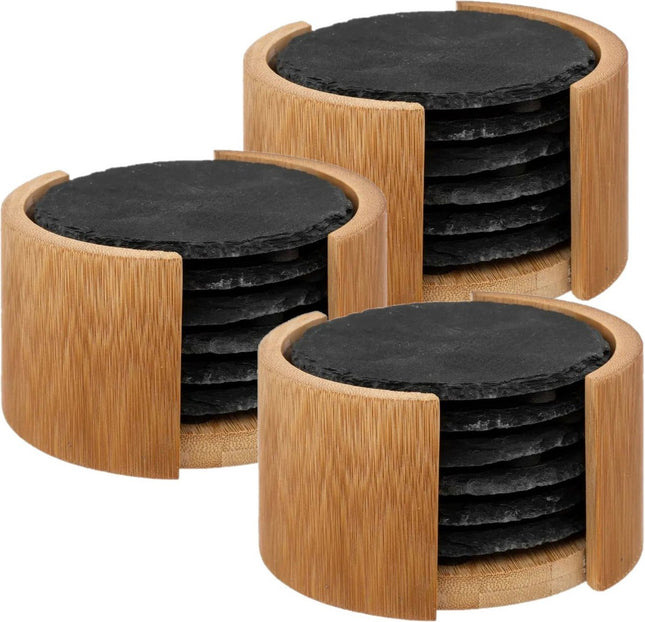 Secret de Gourmet Untersetzer für Gläser im Ständer - 18x - anthrazit - Schiefer - 10 cm