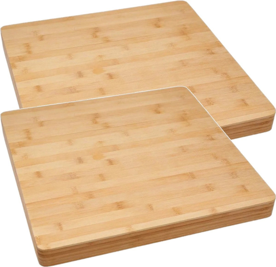2x Grande planche à découper carrée de 37 x 3,5 cm en bambou - Planche de service - Planche à pain