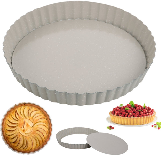 KINGHoff KH-1969 Vorm voor Taart met Uitneembare Bodem - Ø 25 cm - Marmermotief Antiaanbaklaag - Voor Quiche en Taarten - Bakvorm met Losse Bodem