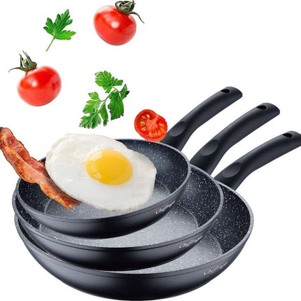 Cheffinger 3-delige Pannenset - Marmeren Coating - Vaatwasser bestendig