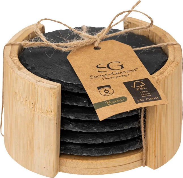 Secret de Gourmet Glasuntersetzer - im Halter - 6 Stk. - anthrazit - Schiefer - 10 cm