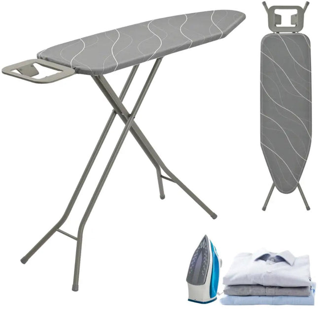 KINGHOFF KH-1939 Bügelbrett – 114×35,5 cm – 7-fach höhenverstellbar – Mit Bügeleisenablage – Grau