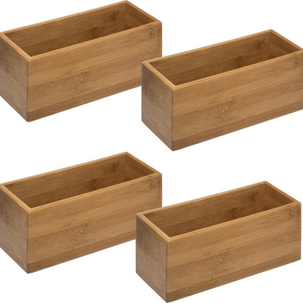 5Five - Aufbewahrungs-/Sortier-/Schubladenteiler Behälter Bambus 23 x 9 x 9,5 cm - 4er-Set