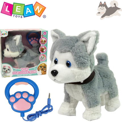 LeanToys – Interaktiver Hund Husky – Laufender & bellender Plüschhund mit Leine – Bewegender Kopf, wedelnder Schwanz, Sound & Musik – Spielzeughund für Kinder – Interaktives Plüschtier – Kuscheltier – Geschenk Kinder + Kostenloses E-Book