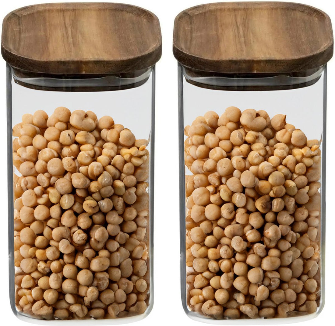 5Five Boîte de conservation alimentaire - 3x - verre avec couvercle en bois d'acacia - 1600 ml - avec couvercle hermétique